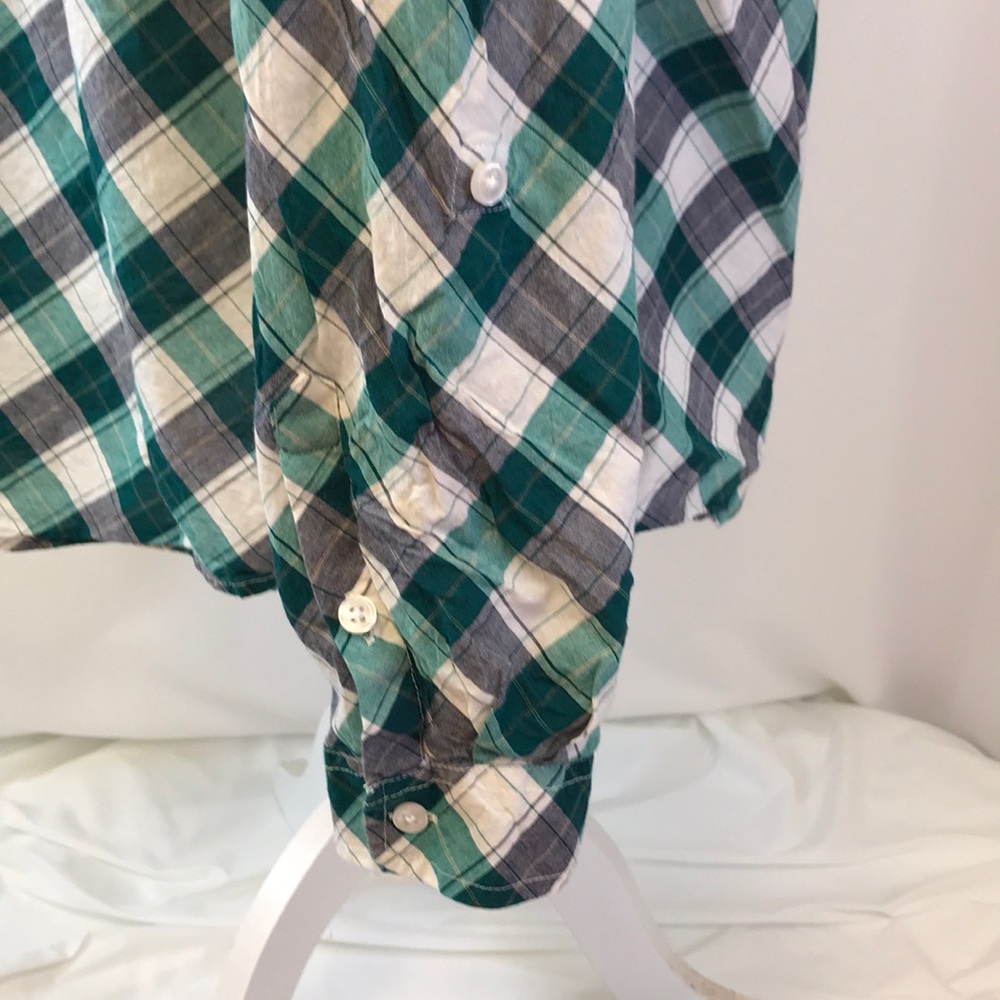 Kim Rogers Green & Blue Plaid Button Up Shirt LG - Picture 4 of 9
